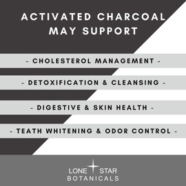 Lone Star Botanicals - Organic Activated Charcoal Capsules Digestive Supplement, 120 Count (60 Servings)