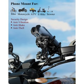 BRCOVAN Anti-Theft Motorcycle Phone Mount Holder with Vibration Dampener & High-Speed Secure Lock, Adjustable Size Handlebar Cellphone Cradle for Bike Bicycle Scooter ATV, Fit 5.4-7.2'' Smartphone