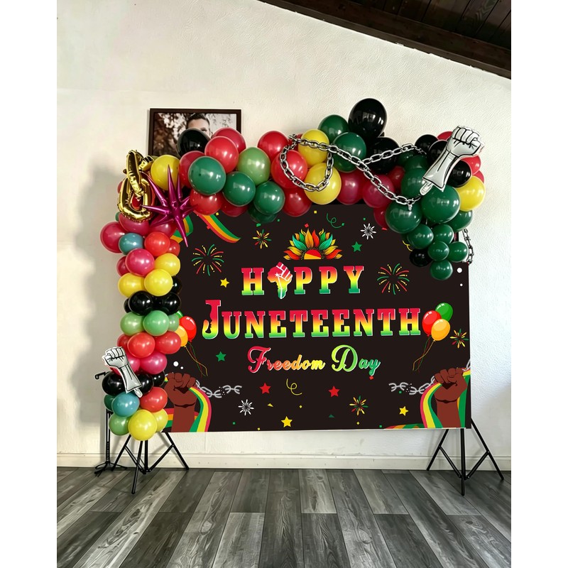7X5FT Happy Juneteenth Banner Backdrop Pan African American 19th June
