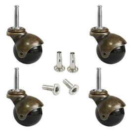 Ball Caster Wheels, Vintage Furniture Replacement Castors for Chair, Leaf Table, Tea Trolley - 30kg Load Capacity Each for Ottomans, Wheelchair, Coffee Table - Swivel Casters (4 Pcs)