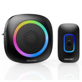 TECKNET Wireless Bell, 400 m Wireless Range Doorbell Set with RGB Light, IP66 Outdoor Waterproof Front Door Bell with Plug-in Receiver, 60 Ringtones, 5 Volume Levels and LED Flashing