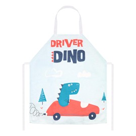 TOPWAYS Kids Aprons, Cute Cartoon Kitchen Cooking Baking Apron for Boys and Girls, Children's Apron for Art Painting Gardening (driver dino)