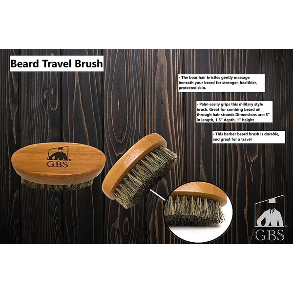 GBS Beard Brush with Boar Bristles - Grooming Kit for Home & Travel - Great for Dry or Wet Beards - Evenly Distributes Balm/Oil for Growth & Styling - Adds Shine & Softness