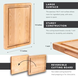 ROSSIE HOME Wood Cutting Board, Heavy-Duty, Pre-Oiled, Reversible Charcuterie Board with Juice Groove and Carrying Handles for Kitchen - Blonde Maple - 14x11 Inch - Style No. 60511