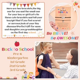 VU100 Back to School Bracelets Gifts Dinosaur Bracelets Mother Daughter Son Bracelets First Day of School Gift Mommy and Me Jewelry Separation Anxiety Gift for Son Grandson Granddaughter （Black)