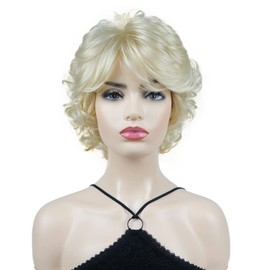Wigstore Light Brown Wavy Wig with Layered Bangs, Short Curly Wig Synthetic Natural Looking for Women,613