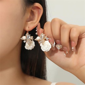 Vintage Bohemian Rose Flower Butterfly Dangle Drop Earrings,Dainty Creative Resin Acrylic Butterfly Flower Three-Dimensional Lever Earrings Wedding Brides Ear Jewelry (White)