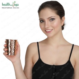 HealthAndYoga™ qCup Pure Copper Tumblers for Drinking - Ayurvedic Health Pure Copper Cups – 2 pcs. set - 250 ml.(8 fl oz) (Hammered)