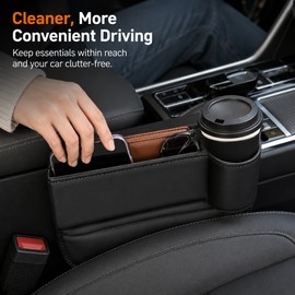 Car Seat Gap Organizer with Cup Holder – PU Leather Side Storage Box for Phones, Wallets & Daily Essentials