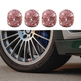 HEVLE 4PCS Tire Valve Caps, Valve Stem Caps, Handmade Crystal Rhinestone Car Tire Valve Stem Caps, Attractive Dustproof Bling Car Accessories Universal for Cars, Trucks, SUV (Pink)