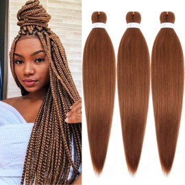 ADIASAI Brown Braiding Hair Pre Stretched 16 Inch 3 Packs for Professional Hair Extensions, Hot Water Setting Yaki Texture Synthetic Hair(30#)