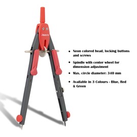 Aristo AR552743-20 BTS Quick Adjustment Compass (Circles up to 340 mm Diameter, 2 Joints, Refills and Replacement Needle) Neon Red