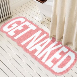 Homantic Get Naked Bath Mat Long Bathroom Rug - Super Soft Funny Bath Mat Non Slip Pink Bathroom Decor, Water Absorbent Runner Rugs for Sink Bathtub and Shower Pink 24" x 59"