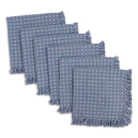 The Season Thread Set of 6 Napkins, Wedgewood Blue/White Woven Fringed, 100% Cotton Napkins, Size 20x20 Inch, Suitable for Formal Dining, Everyday Meals and Casual Occasions.