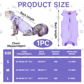 Plimbin Cat Recovery Suit Post Surgery Bodysuit for Cats, Elizabethan Collar & Cone Alternative, Anti-Lick Pet Vest for Kitten Spaying, Professional Recovery Suit for Abdominal Wounds (Purple, L)