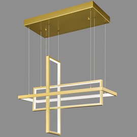 FDPBY Modern LED Chandelier 3 Rings Rectangle Gold Pendant Light Dimmable for Living Room Dining Room Bedroom Kitchen Island