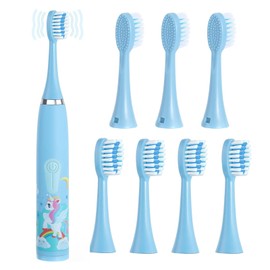 Cepillo Electrico Infantil, Juego de Cepillos de Dientes Eléctricos infantil Recargables para Niños, De 2 a 15 Años, 4 Modos, 8 Cabezales Repuesto Cepillo Dientes, Resistente Agua, para Niños y Niñas (Azul)