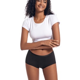 Goat Union Organic Cotton Boyleg Period Underwear for Women & Teens - Moderate Absorbency Period Panty, Black, XS, Pack of 1