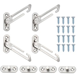 2 Pairs of Window Restrictors Locks, Window Restrictor Hook, Stainless Steel Child Lock Restrictor Safety Catch, Window Locks, Right Handed and Left Handed, with Screws