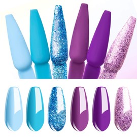 Vishine Gel Nail Polish Set, Set of 6, 8 ml, Blue, Purple, Glitter Series, Nail Polish Set, UV Gel Nail Polish, Nail Art, Manicure Starter Set