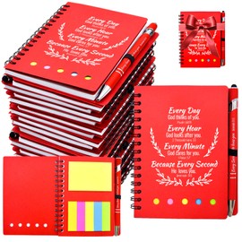 100 Pcs Bulk Fathers Day Christian Gifts Prayer Journal for Woman - 50 Set Religious Notepad with Christian Pen - Bible Notebook - Church Gifts for Inspirational, Bible Study, Devotions ( Red )