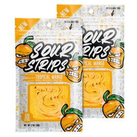 SOUR STRIPS Tropical Mango Flavored Candy | Deliciously Chewy Belts Vegetarian Candies, 12 per Pack, 2 Pack