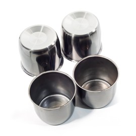 Rheedal 4Pcs 4.25inch Stainless Trailer Wheel Center Caps Push Through 4.28" Bore 3.66" Tall Hub Cap for Truck SUV RV Wheel Rim, Brushed Black Chrome Sunburst Wheel Cover