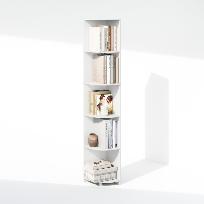 Furinno Basic 5-Tier Corner Multipurpose Standing Shelf, White