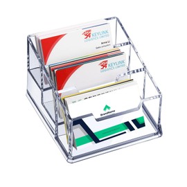 3 Tier Premium Acrylic Clear Business Card Holder Stand,,3 Tier 3 Slots Plastic Business Card Stand Organizer for Office Desk or Counter Accessories, 150 Cards Capacity