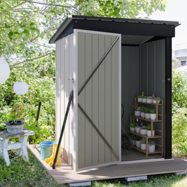 Flamaker Storage Shed Waterproof Metal Garden Shed with Lockable Door Utility Tool Shed Outdoor Storage for Backyard, Patio and Lawn (5 x 3 FT, White)