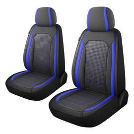 CAROMOP Breathable Fuzzy Flannel Car Seat Covers Front Set, Comfort Cloth & Faux Leather Seat Covers for Cars, Universal fit for Trucks Vans SUVs Sedans, Airbag Compatible(Black/Blue)