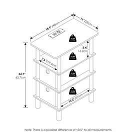 Furinno Turn-N-Tube 4-Tier Side Table, End Table, Nightstand with Bin Drawers, USB and Type-C Charging Port, Espresso/Black/Brown