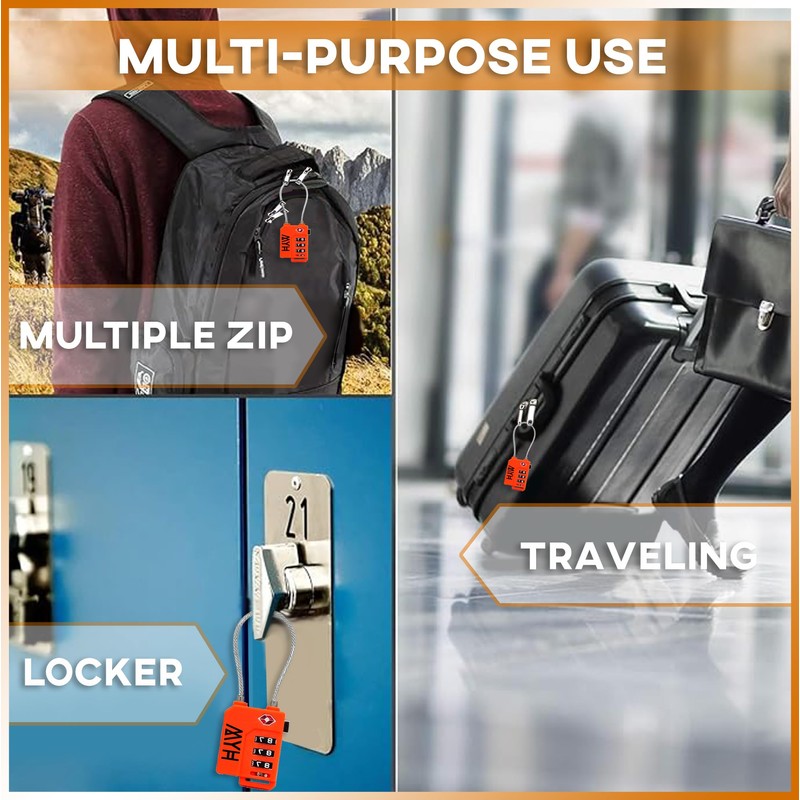 MYH Luggage Padlocks (2X Orange, Combination Lock)