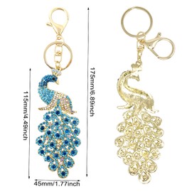 Honbay 1PCS Rhinestone Peacock Bird Keychain Metal Sparkling Crystal Keyring Pendant Animal Key Chain in A Box for Bag Purse Wallet Handbags Backpack