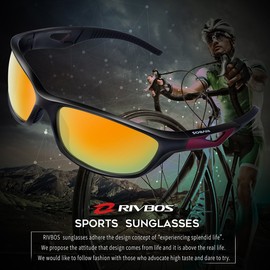 RIVBOS Polarized Sports Sunglasses Driving Sun Glasses Shades for Men Women Tr 90 Unbreakable Frame for Cycling Baseball Run Rb831 (Black&Red Mirror Lens), Large