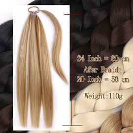 Braided Ponytail Extensions for Women Wrap Around Hair Extensions With Hair Tie Mixed Gloden Ash Blonde Color Natural Synthetic Hair(Mix Golden Ash Blonde, 24 Inch)