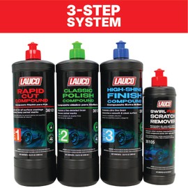 LAUCO 3-Step Automotive Buffing & Polishing Kit – Rapid Cut, Classic Polish & High-Shine Finish – Silicone-Free Paint Correction System [36101, 36102, 36103]