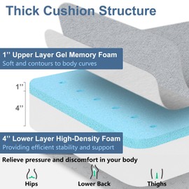 Shinnwa Gel Memory Foam Recliner Cushion for Elderly, Extra Large Seat Cushion, Dual-Layer Foam Chair Pad for Couch, Armchair, Wicker Chairs, Floor, 20 × 20 × 5in, Light Gray