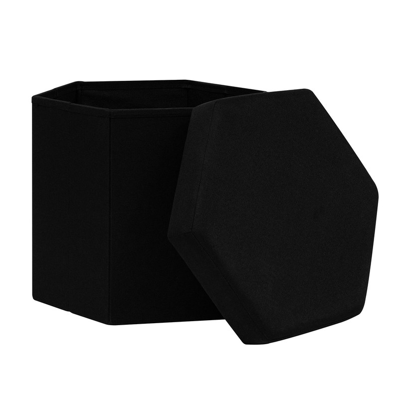 PINPLUS Linen Hexagon Storage Ottoman, Foldable Fabric Footstool with Lid,