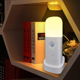 CREWEEL Motion Sensor Night Light, Dimmable Night Lights with 5 Brightness Levels, 2000mAh Rechargeable Battery Operated Light, Portable Motion Sensor Light for Kids Room, Bedroom, Hallway