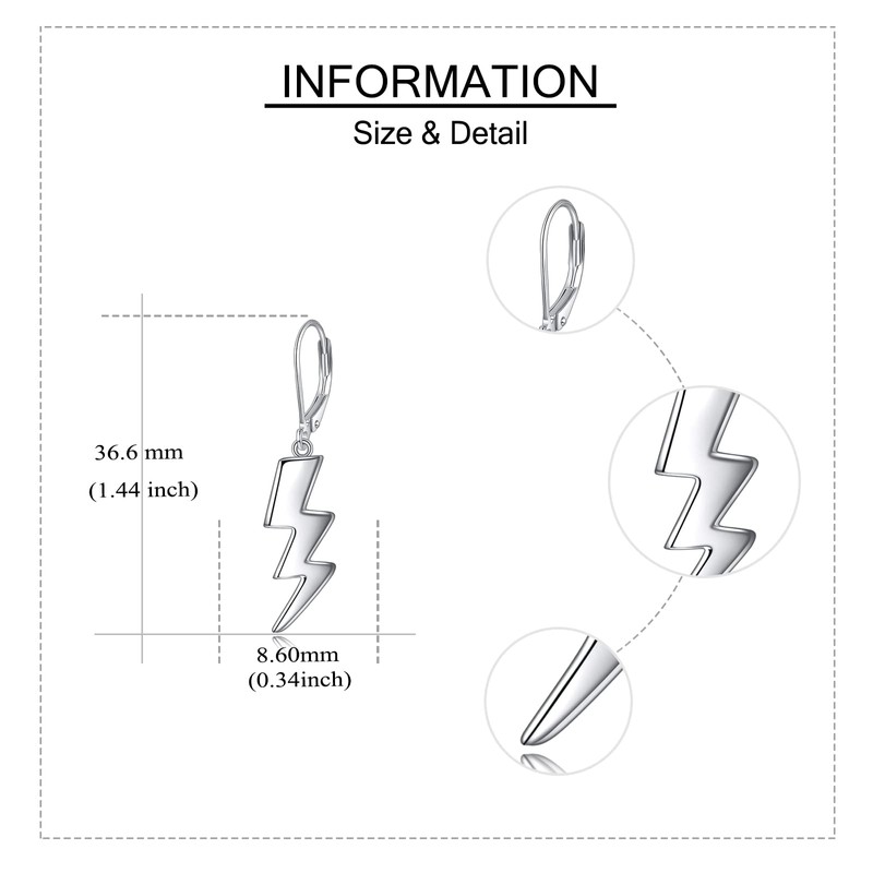 Pendientes Lightning Bolt de plata de ley con cierre de