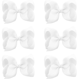 6 PCS Hair Bows for Womens Alligator Clips Ribbon Solid Color Hair Accessories (White, One size)
