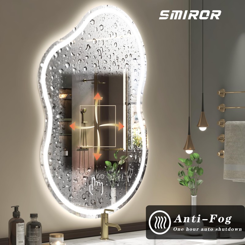 SMIROR Irregular Led Bathroom Mirror 20x 32 inch, Cloud Lighted
