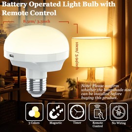 BIMEAN Rechargeable Battery Operated Light Bulb, E26/E27 Detachable LED Puck Light with Remote Control,Non-Hardwired,3 Color Temperature,Timer,Dimmer,LED Camping Lantern,LED Emergency Lamp,1 Pack