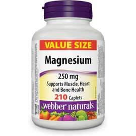 Webber Naturals Magnesium 250 mg, 210 Caplets, Supports Bone and Muscle Functions, Vegan