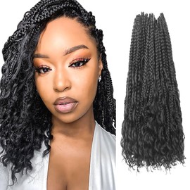 Niseyo Goddess Box Braids Crochet Hair 12 Inch 8 Packs Short Crochet Box Braids Pre Looped Curly Ends Premium Quality Synthetic Hair (2#/Off Black)