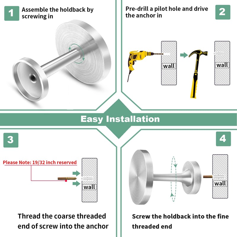 KOLAKO Curtain Holdbacks, Silver Curtain Tie Back Hooks, Metal Wall