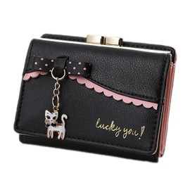 Syrads Women Wallet Small Cute PU Leather Card Holder Organizer Girls Small Cute Coin Purse,Black