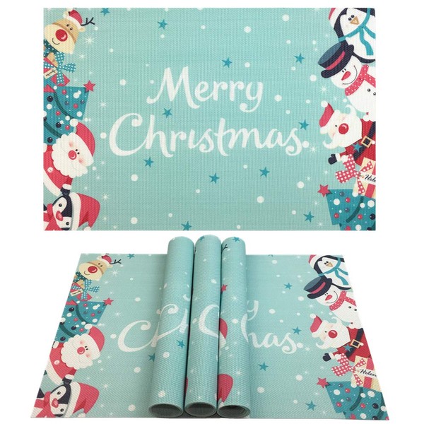 WAZAIGUR Christmas Placemats for Dining Table,Christmas Tree Santa Claus Snowman,Washable