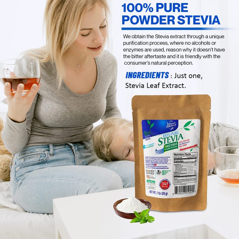100% Pure Stevia Powder Extract Leaf 1 Oz, No Artificial